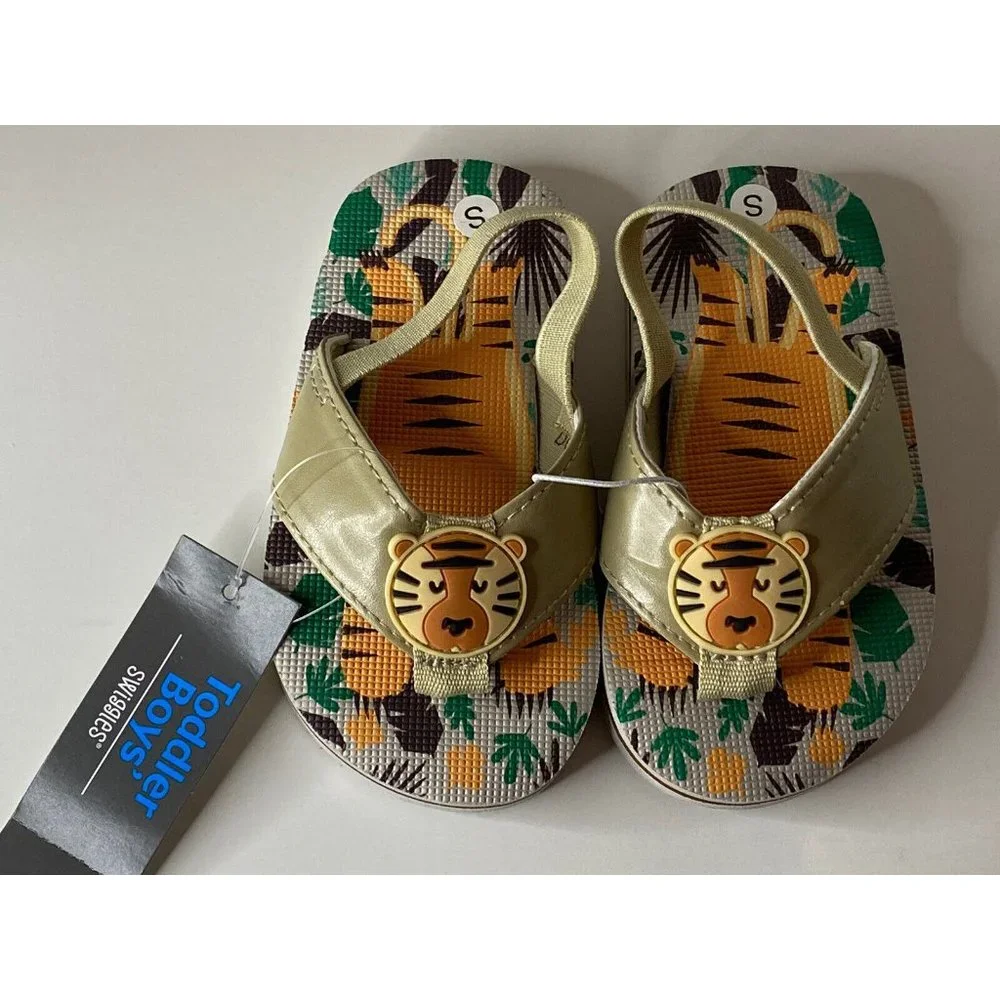 Swiggles Jungle Lion Toddler Boys Flip Flops Medium 7/8 NWT A24